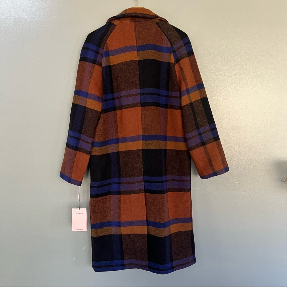 Anthropologie Brown, Blue & Black Plaid Wool-Blend Double-Breasted Pea Coat - Picture 5 of 10